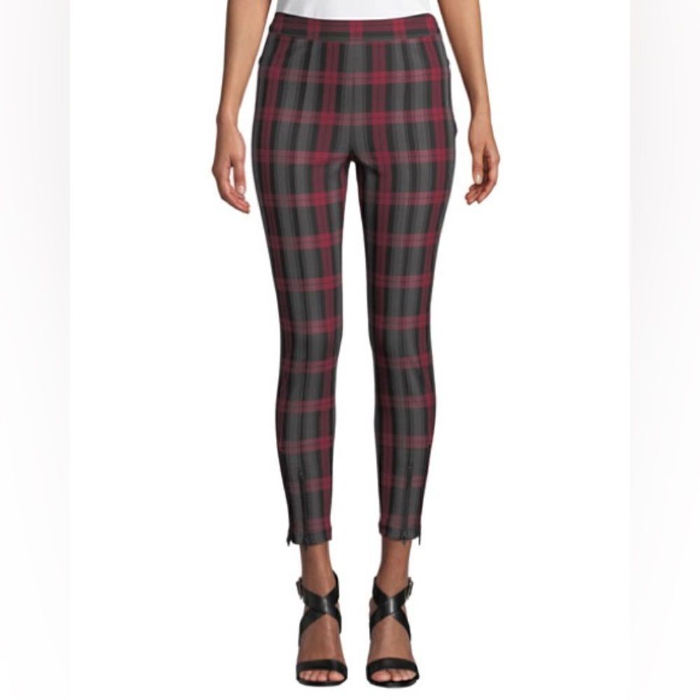 T by Alexander Wang Fitted Stretch Plaid Leggings with Zippers Sz 2